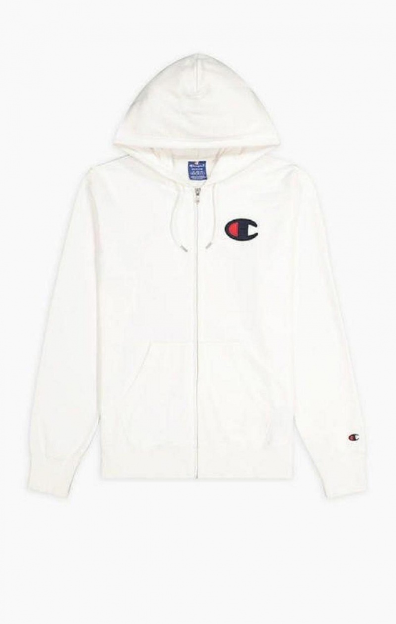 Champion Zip-Up Satin C Logo Hoodie Mikina s Kapucnou Panske Biele | 8619-XUCHR