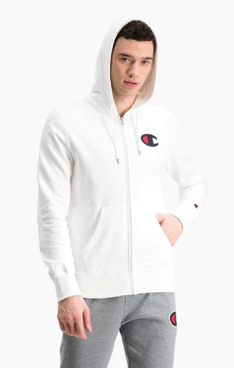 Champion Zip-Up Satin C Logo Hoodie Mikina s Kapucnou Panske Biele | 8619-XUCHR