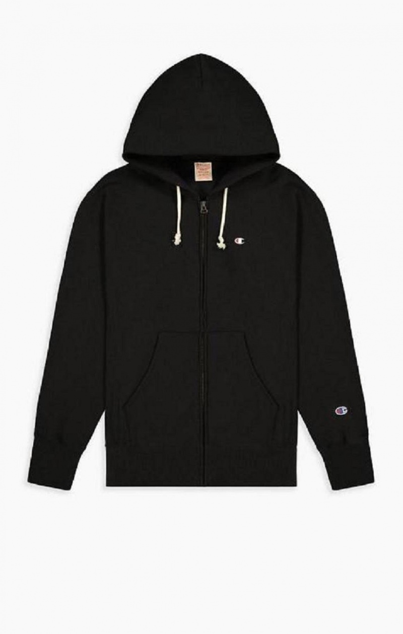 Champion Zip-Up Script Logo Hoodie Mikina s Kapucnou Panske Čierne | 0692-ZKJPM