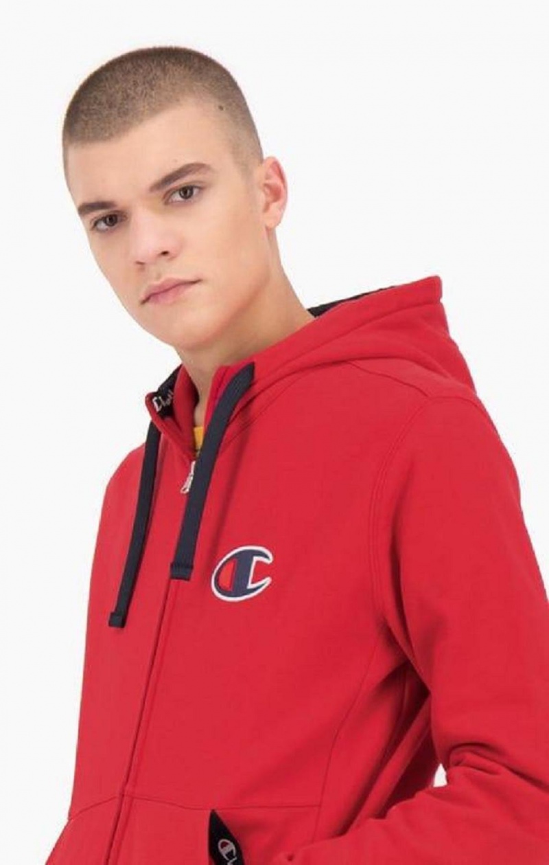 Champion Zip-Up Semisove C Bavlnene Terry Hoodie Mikina s Kapucnou Panske Červené | 2804-BKMLR