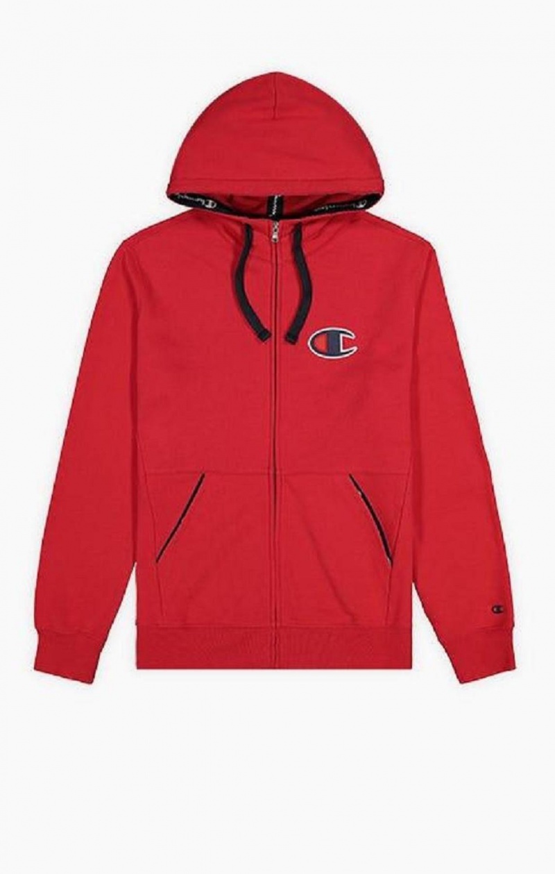 Champion Zip-Up Semisove C Bavlnene Terry Hoodie Mikina s Kapucnou Panske Červené | 2804-BKMLR