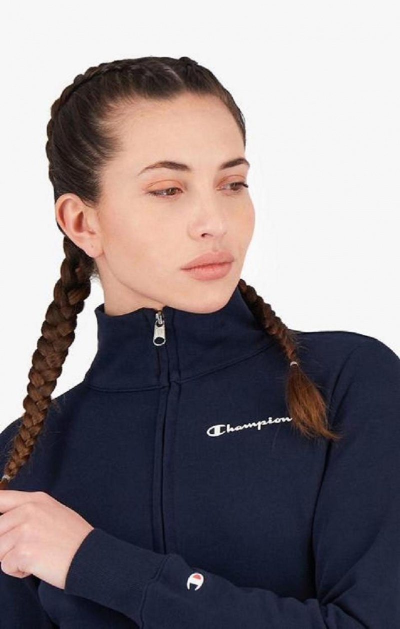 Champion Zip-Up Small Script Logo Sweatshirt Mikiny Damske Tmavo Modre | 4916-VCUFE