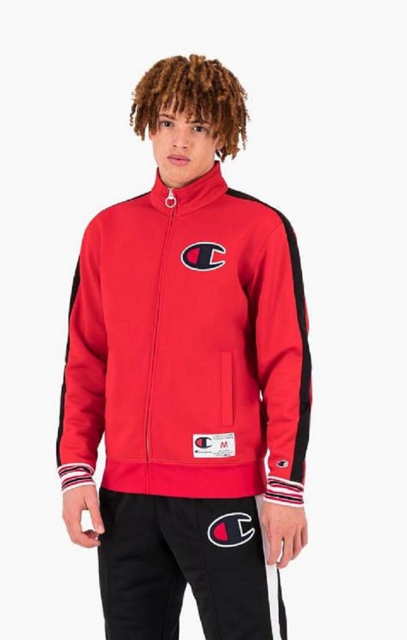 Champion Zip-Up Stripe Sleeve Basketball Sweatshirt Mikiny Panske Červené | 5360-IYAHB