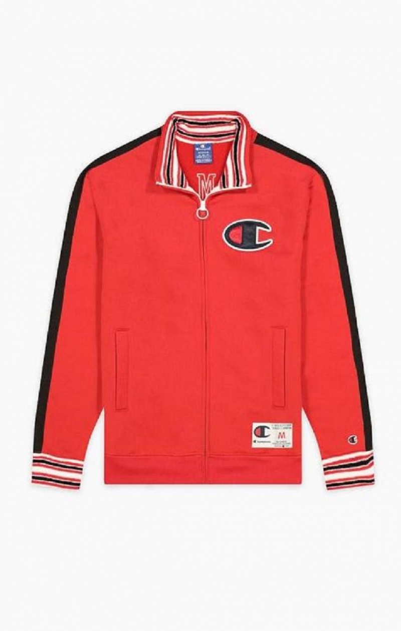 Champion Zip-Up Stripe Sleeve Basketball Sweatshirt Mikiny Panske Červené | 5360-IYAHB