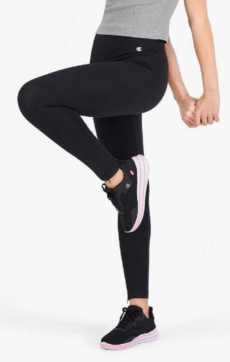 Champion Zip Detail Stretch Bavlnene Leggings Jogger Nohavice Damske Čierne | 7914-IPZKD